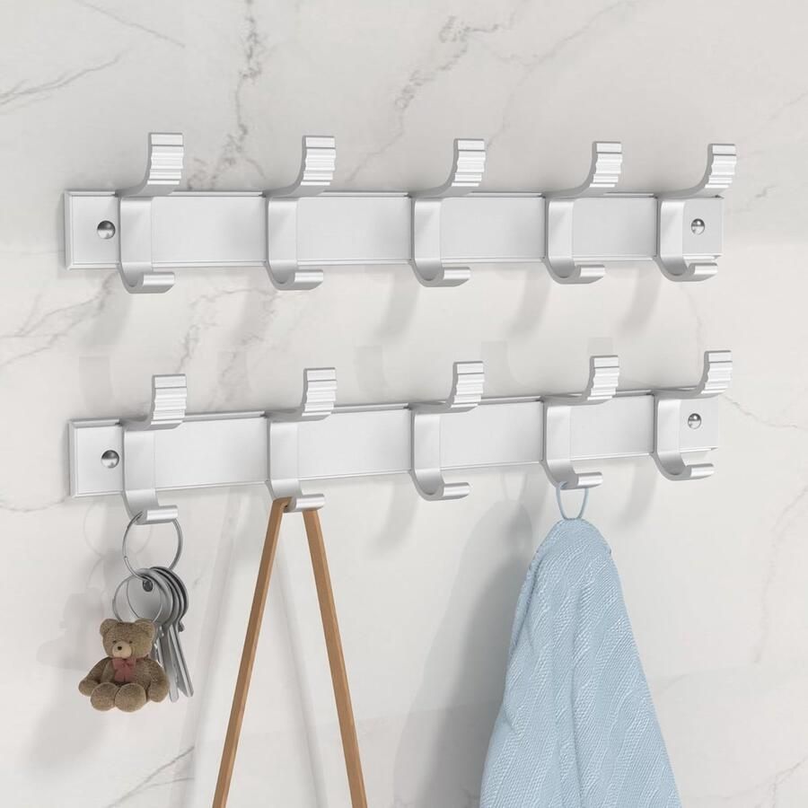 Kledinghaken voor aan de muur garderobehaken zilver beweegbare haken hoogwaardig aluminium materiaal 31 x 3 cm 2 stuks
