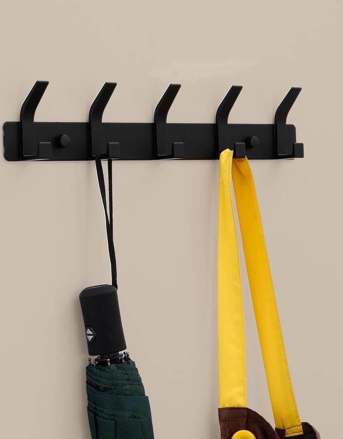 Kledinghaken voor aan de muur garderobehaken zwart met 5 haken kan worden geboord geschikt voor keuken badkamer garderobe slaapkamer 2 stuks mat zwart