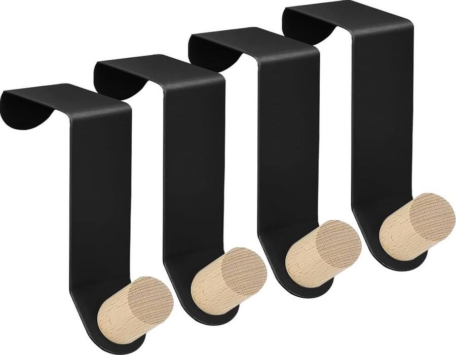 Kledinghaken voor deur 4 stuks zwarte deurhaken om op te hangen geen boren nodig haken deuren ophangen kledinghaken deur afzonderlijk voor badkamer keukenkasten commodesladen keuken