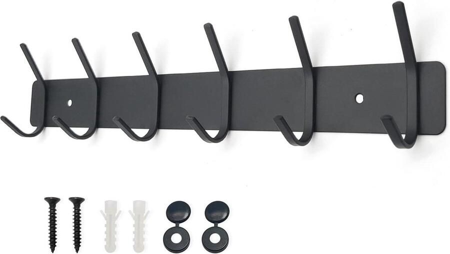 Kledinghaken wandgarderobe zwart metaal 6 haken