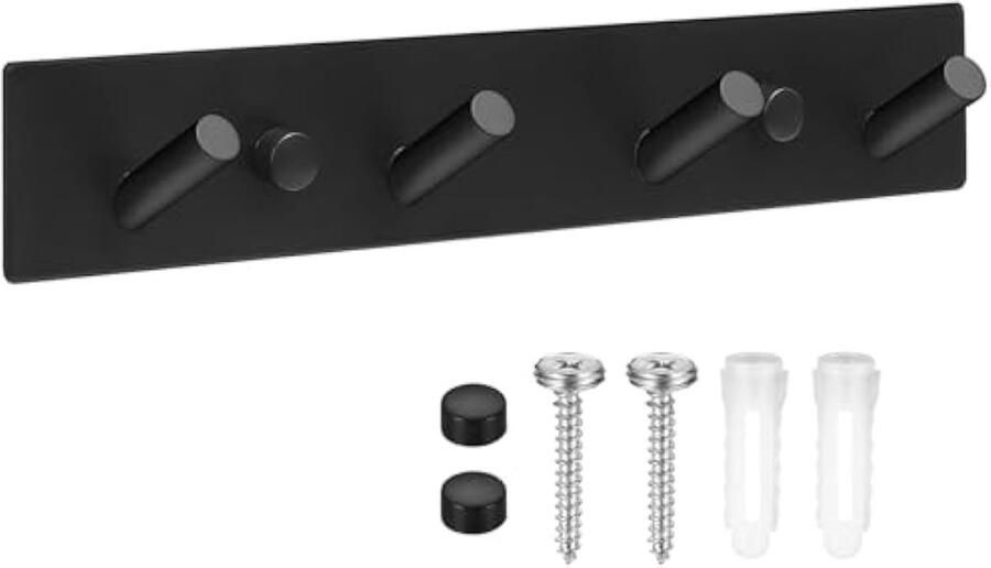 Kledinghaken wandhaken garderobehaken zwart met 4 haken metalen hakenlijst garderobe wandmontage voor slaapkamer badkamer keuken kledingstang deurhaken