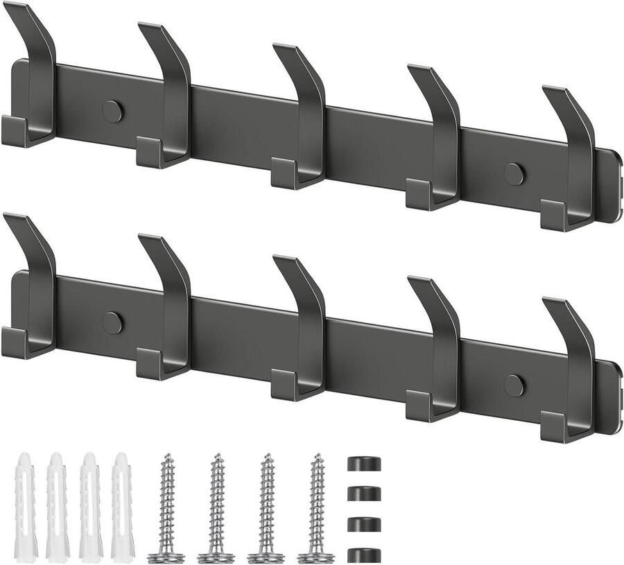 Kledinghaken wandkapstok 2 stuks met 5 haken grijs voor keuken badkamer en slaapkamer