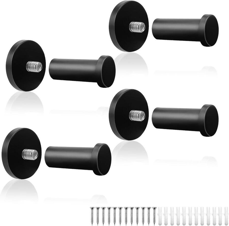 Kledinghaken zwart matte lak 4 stuks 53 mm ronde kapstokhaken verbeterde modellen roestvrij stalen wandhaken