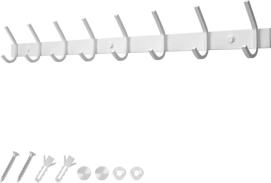 Luvetrex Kledinghanger Wandrek met Dubbele Roestvrijstalen Haken Wit 8 Haken Maximaal 30 kg Draagvermogen
