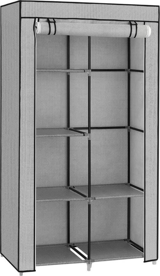 Kledingkast 1 kledingstang 6 niveaus vliesstof metalen frame 45 x 88 x 168 cm grijs met visgraatmotieven kledingkast