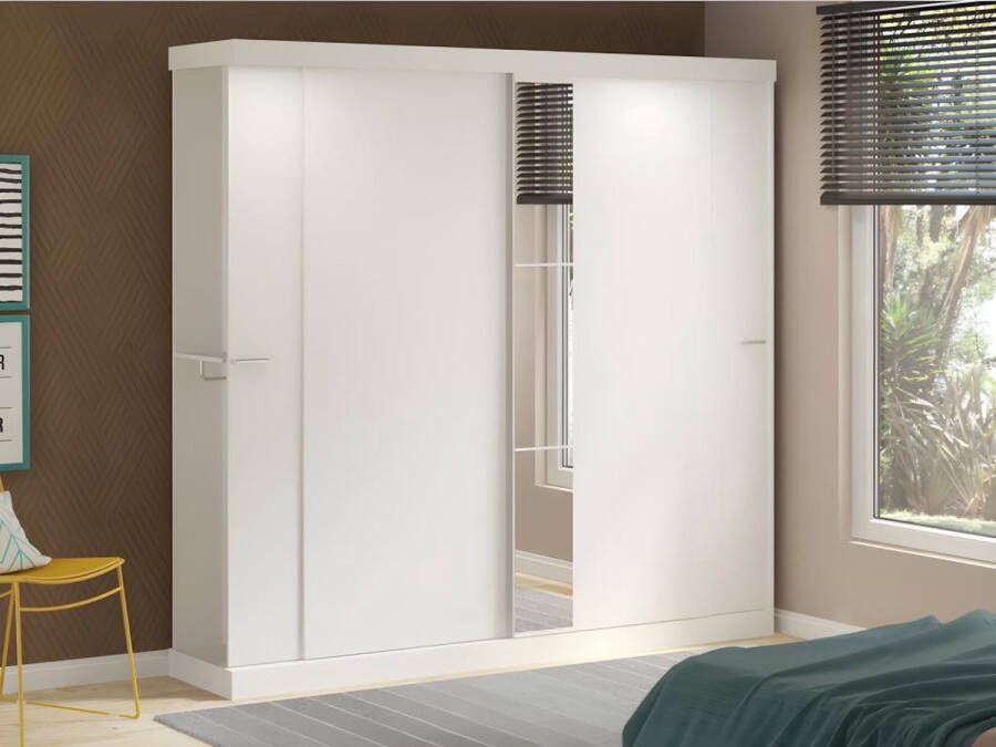 Vente-unique Kledingkast 2 schuifdeuren Met spiegel L 231 cm Wit ADALRIK L 231 cm x H 219 cm x D 51.8 cm - Foto 3