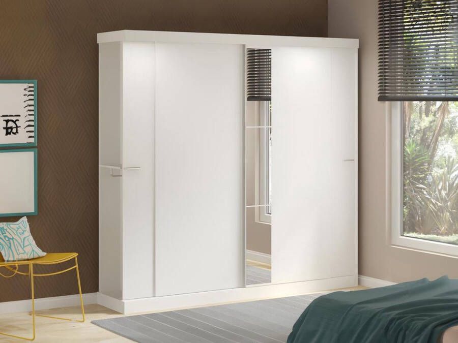 Vente-unique Kledingkast 2 schuifdeuren Met spiegel L 231 cm Wit ADALRIK L 231 cm x H 219 cm x D 51.8 cm - Foto 2