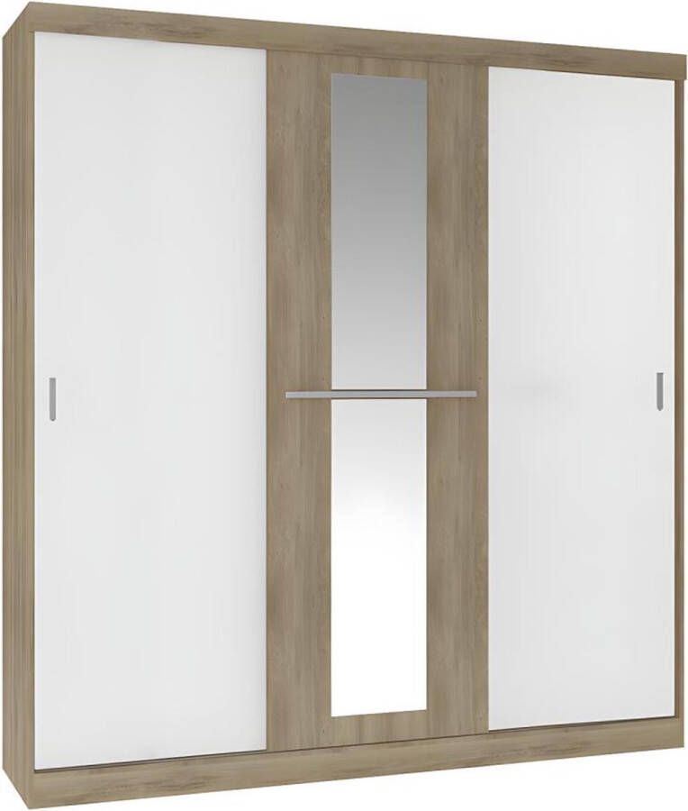 Vente-unique Kledingkast 3 schuifdeuren Met spiegel L205cm Naturel en beige DIDDA II L 205 cm x H 219 cm x D 51.8 cm