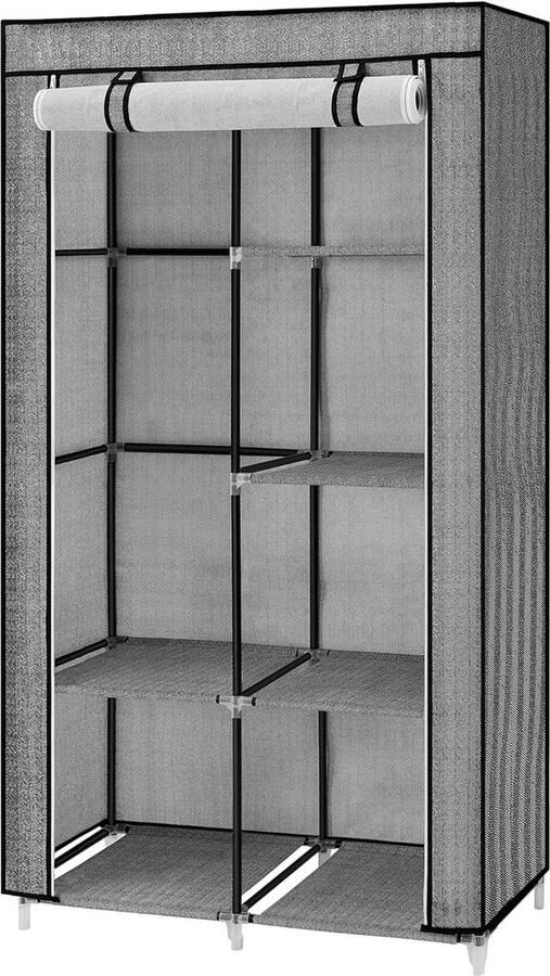 Kledingkast 6 niveaus 1 kledingstang vliesstof metalen frame 45 x 88 x 168 cm voor slaapkamer hal kleedkamer zwart met motief visgraat Kledingkast