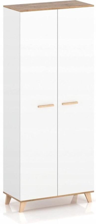 Kledingkast 80 x 192 x 52 cm Wit Twee deuren Vak Houten handgrepen Multifunctioneel Hal Slaapkamer Woonkamer Kinderkamer kledingkasten slaapkamer