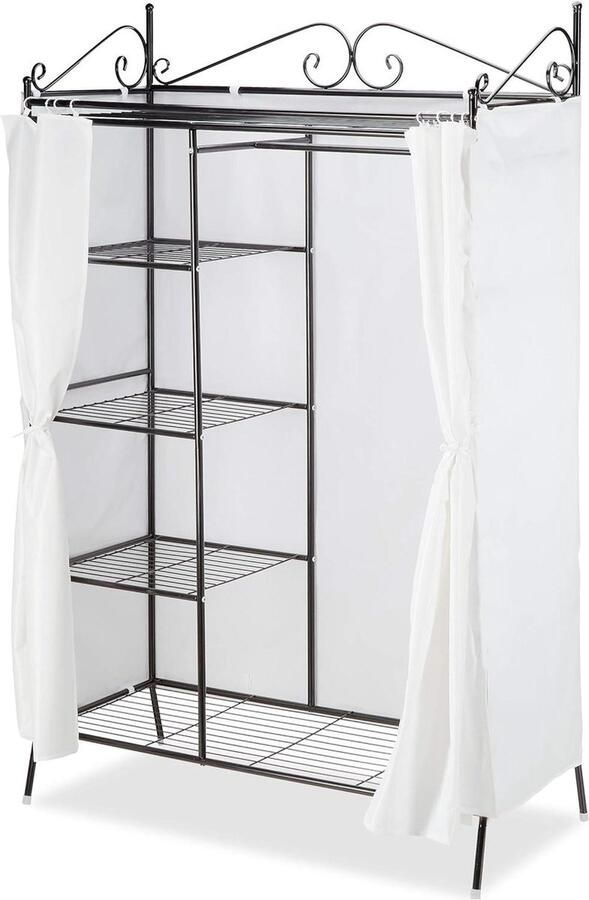 Kledingkast COUNTRY metaal en stof 172 x 105 x 45 cm in landhuisstijl zwart Ontwerp opbergruimte kledingkast