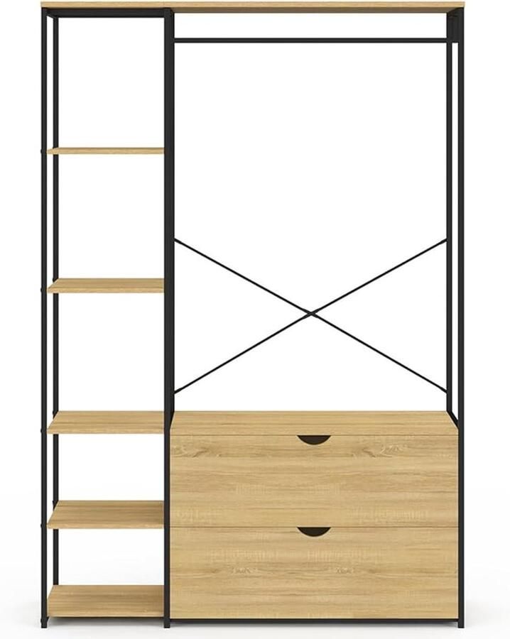 Kledingkast Detroit met planken en 2 laden – Industrieel design 113 cm breed