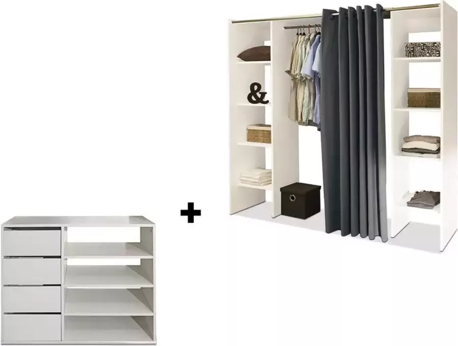 Vente-unique Kledingkast en opbergmeubel EMERIC wit & antraciet L 185 cm x H 182 cm x D 50 cm