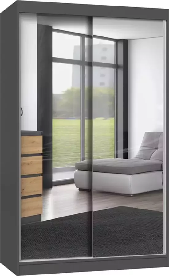 Kledingkast -Garderobekast-Kledingkast Zwart Met Spiegel