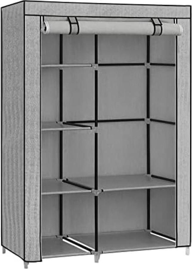 Kledingkast kapstok met 1 kledingstang 6 legplanken vliesstof metalen frame 45 x 105 x 168 cm voor slaapkamer hal grijs met visgraatmotief RYG085G22