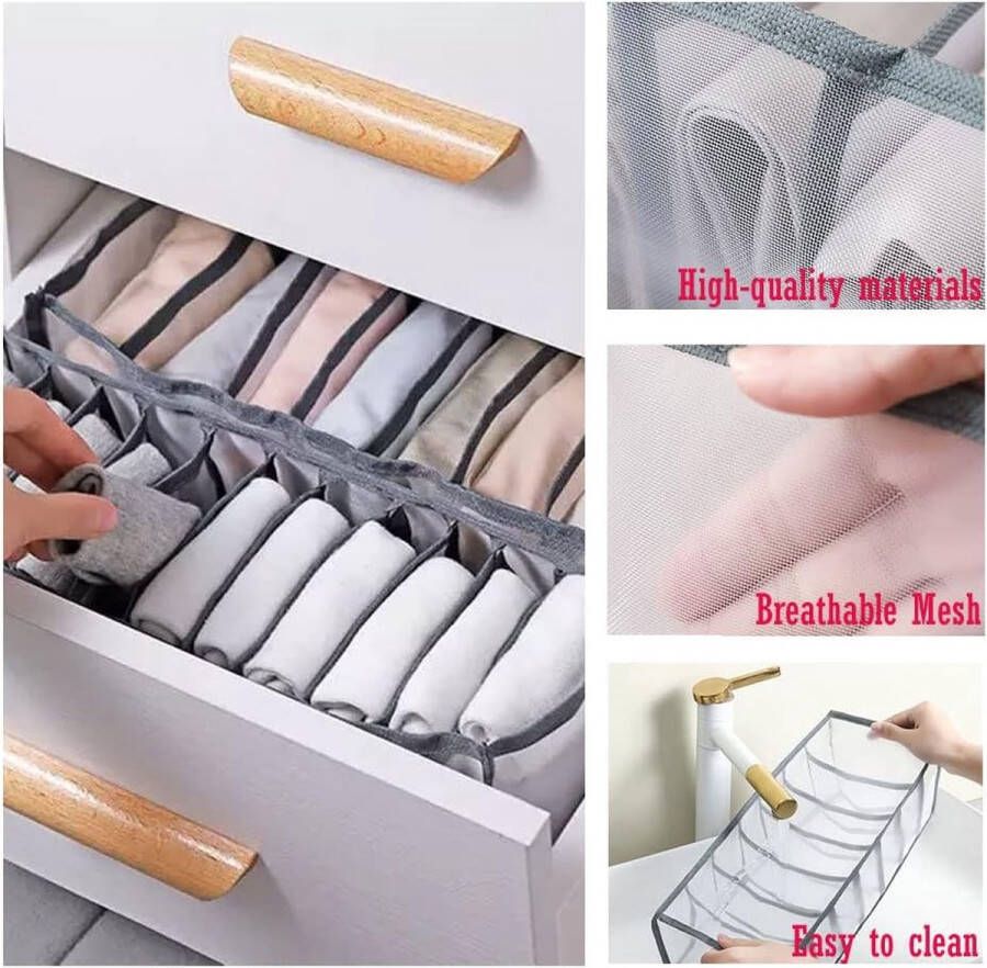Kledingkast kledingorganizer kledingopslag van mesh opvouwbare opbergdozen voor kleding laden opbergsysteem voor ondergoed (grijs)
