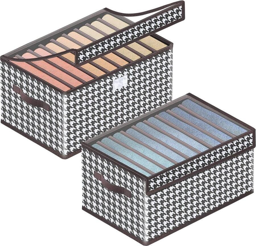 Kledingkast kledingorganizer opbergsysteem 9 roosters met deksel voor jeans broeken en overhemden 2 stuks kledingkast