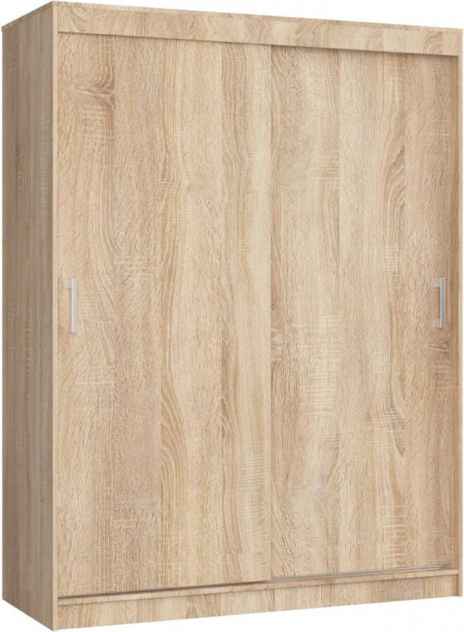 Kledingkast Licht Eiken Legplanken- Kledingroede- Schuifdeuren- 150 Breed Diepte 60 Hoogte 200