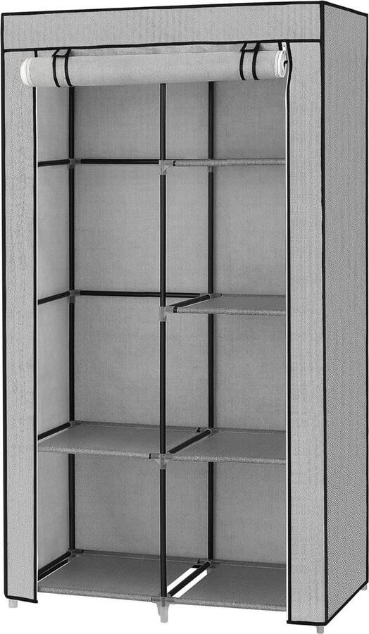 Kledingkast met 1 kledingstang en 6 niveaus Grijs met visgraatmotieven Kledingkast