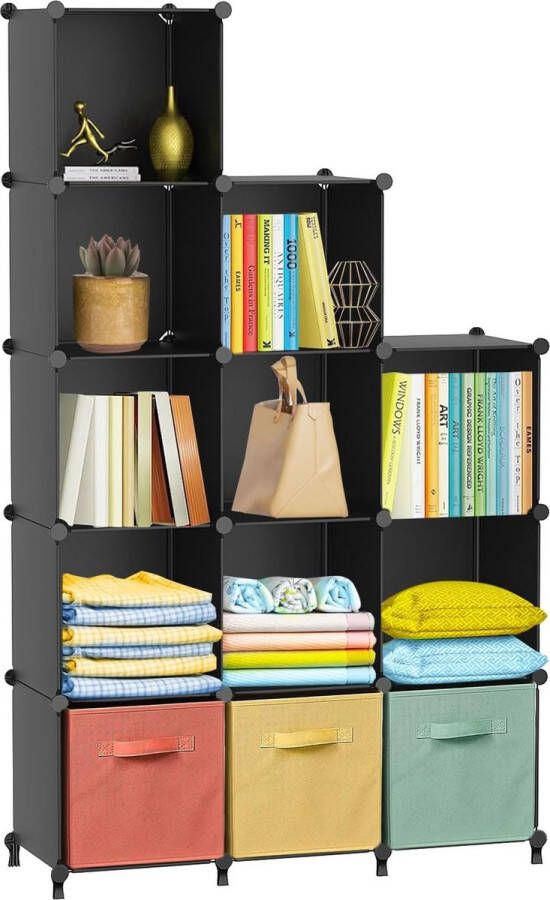 Kledingkast met 12 vakken opbergplanken doe-het-zelf planken PP planken plastic planken kinderplanken speelgoedplanken opvouwbare kast planken staande planken zwart
