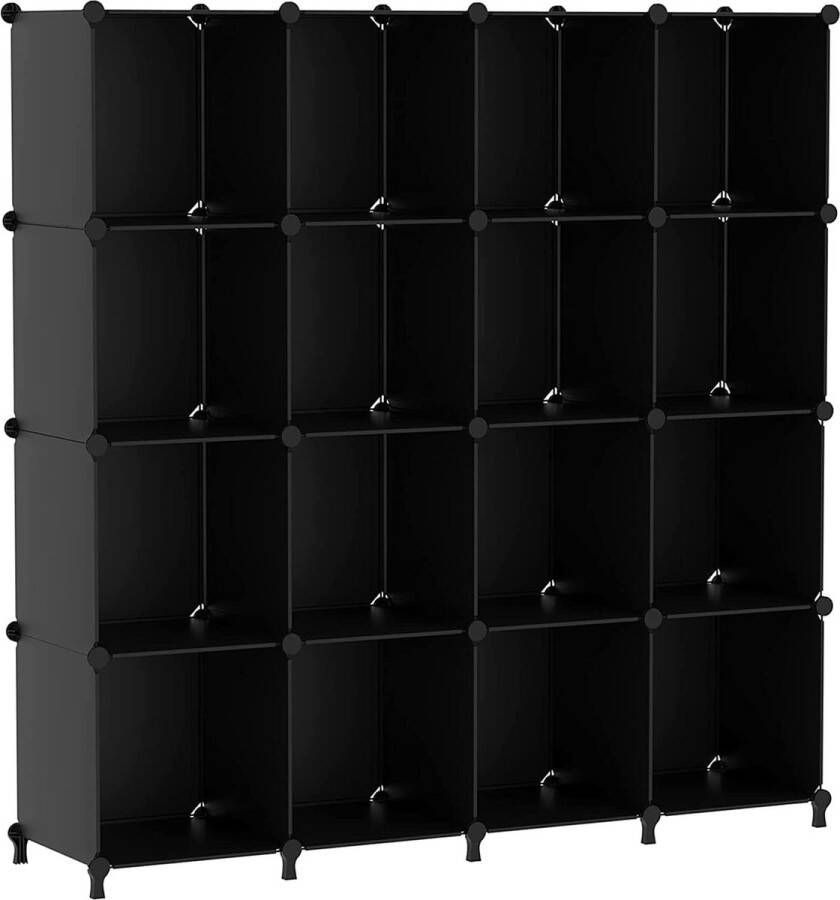 Kledingkast met 16 vakken opbergplanken doe-het-zelf planken PP planken plastic planken kinderplanken speelgoedplanken opvouwbare kast planken staande planken zwart