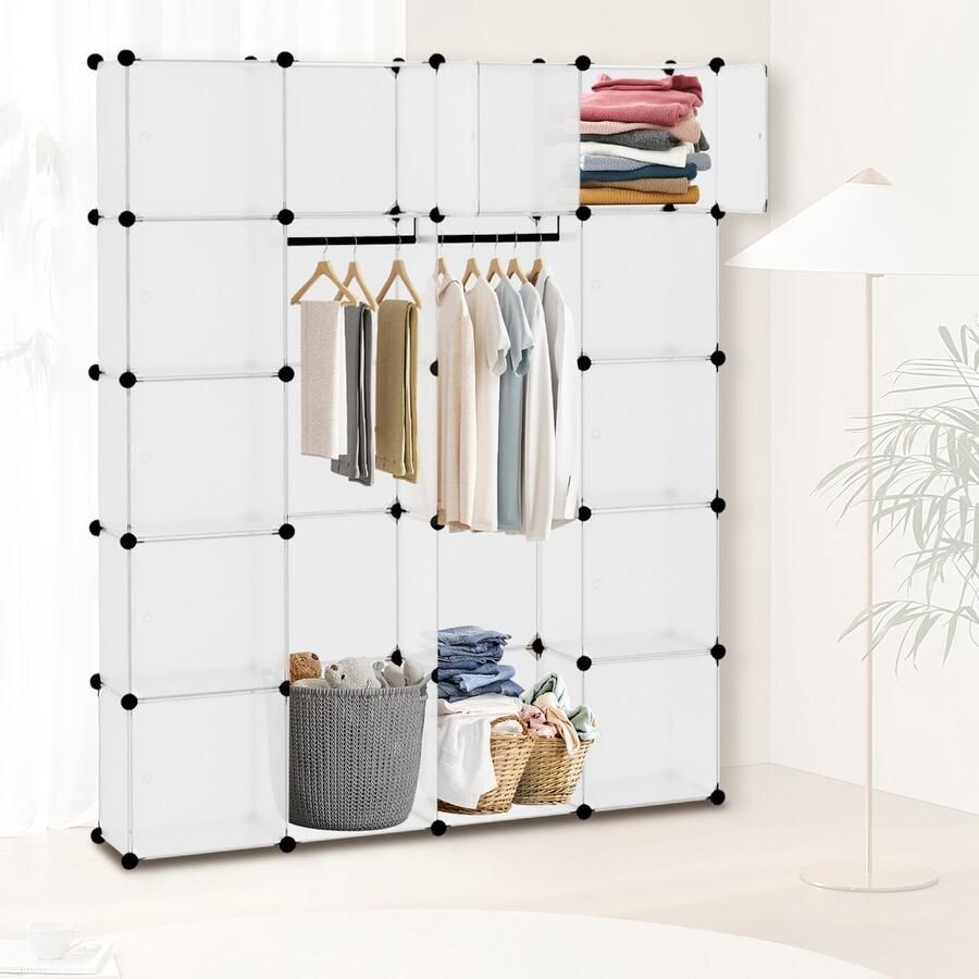 Kledingkast met 20 opbergvakken DIY Kledingkast opvouwbaar 142x180x37cm Om kleding op te hangen en ruimte te besparen Kunststof Zwart