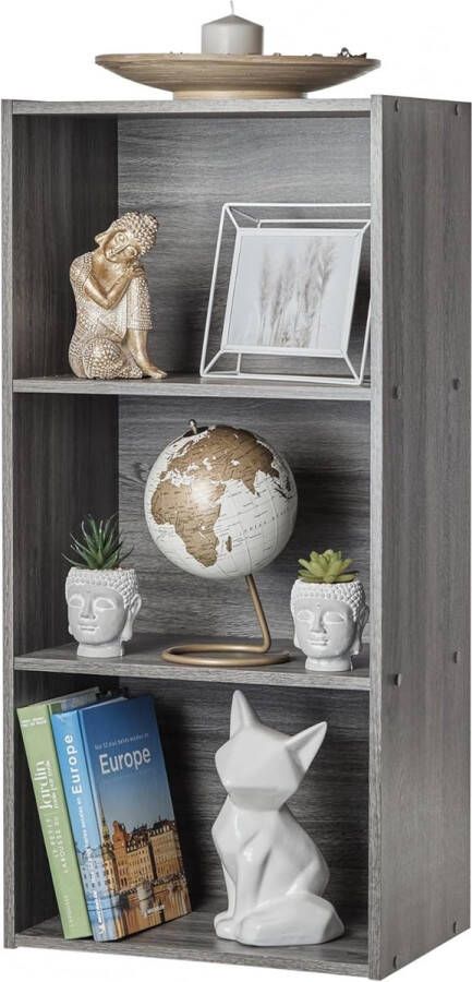 Kledingkast met 3 planken Houten bak met planken Boekenkast Bijzetkast Modulair Design kantoor woonkamer slaapkamer Basic Storage Shelf CX-3 Grijs Eiken