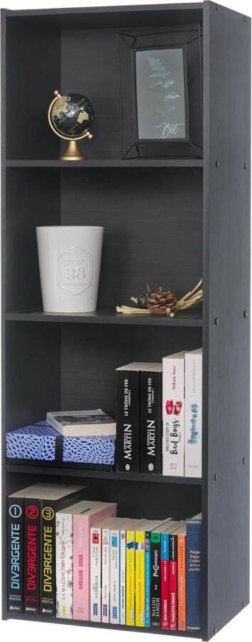 Kledingkast met 4 planken Houten bak met planken Boekenkast Bijzetkast Modulair Design kantoor woonkamer slaapkamer Basic Storage Shelf CX-4 Zwart Eiken