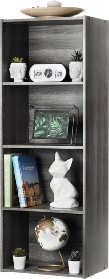 Kledingkast met 4 planken Houten bak met planken Boekenkast Bijzetkast Modulair Design kantoor woonkamer slaapkamer Basic Storage Shelf CX-4 Grijs Eiken