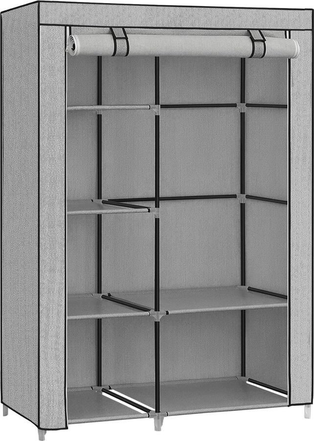 Kledingkast met kapstok en kledingstang 1 stang 6 planken 45 x 105 x 168 cm grijs met visgraatmotief