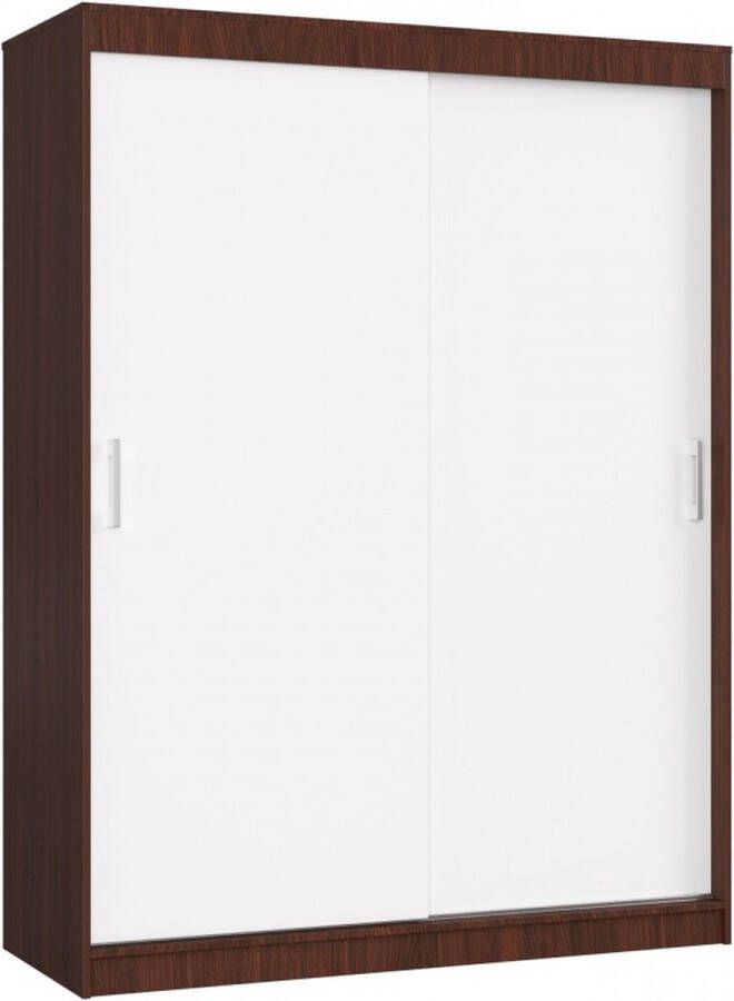 Kledingkast met Schuifdeuren Roedestang Legplanken Hanggedeelte 150cm-Bruin Wit