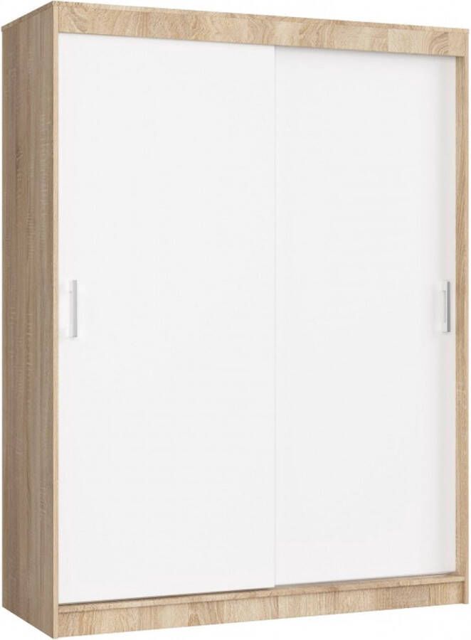 Kledingkast met Schuifdeuren Roedestang-Legplanken- Hanggedeelte 150cm-Lichteiken Wit