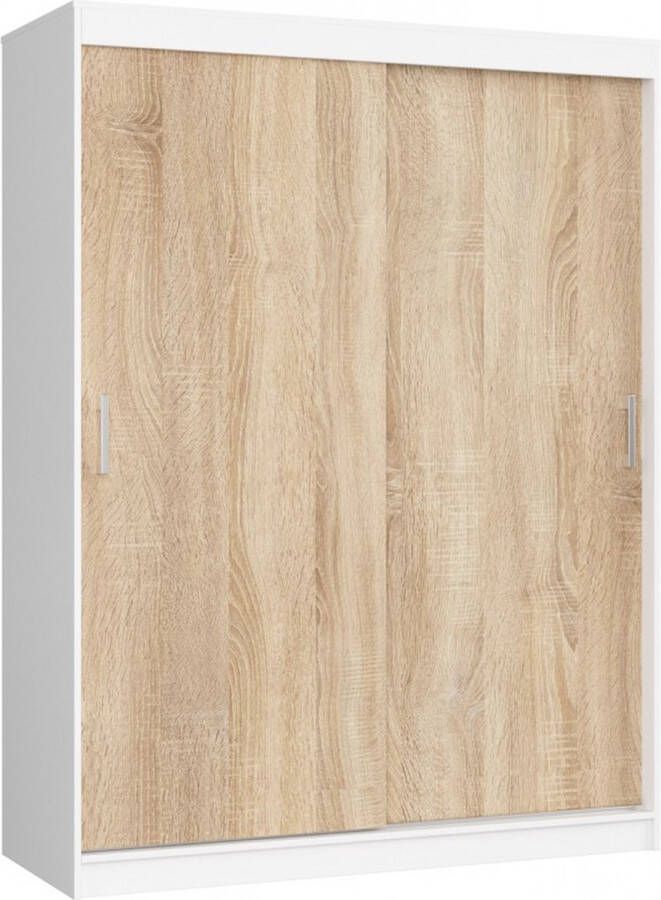 Kledingkast met Schuifdeuren Roedestang Legplanken Hanggedeelte 150cm-Wit Licht Eiken