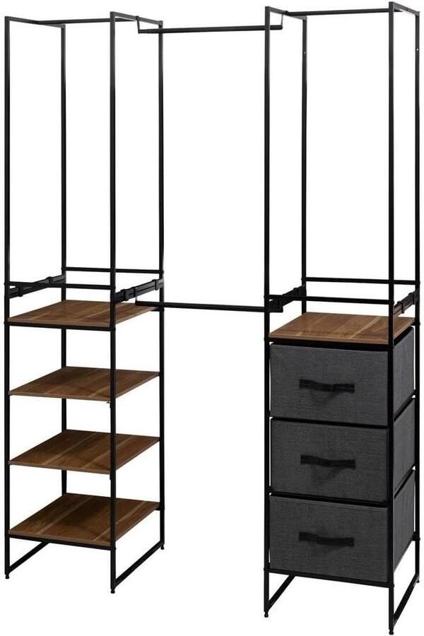 Kledingkast Modulair Opbergkast Systeem Kleding Opbergen Uitbreidbaar Ontwerp 180 cm Breed Zwart Natuurlijk - Foto 2