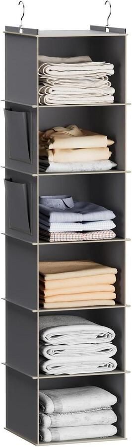 Kledingkast om op te hangen opvouwbaar 6 niveaus opslag van hangende kasten met versterking aan de binnenkant schoenenopslag grijs