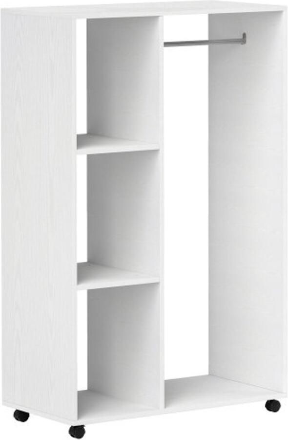 Kledingkast op wielen mobiele kledingkast 1 kledingroede 3 planken kledingkast rollende kledingrek voor hal slaapkamer 80 x 40 x 128 cm wit