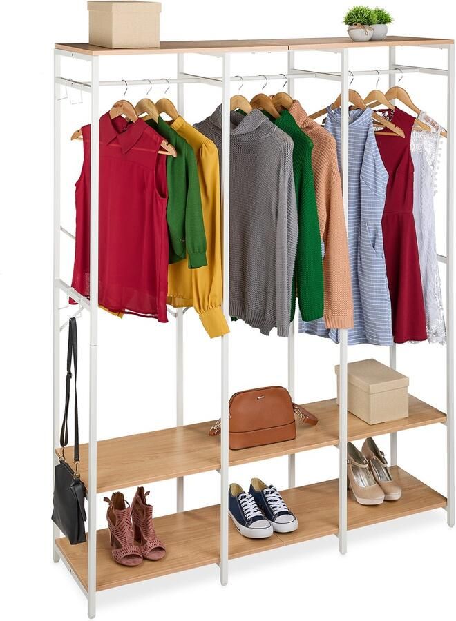 Kledingkast open 180x141x40 cm met haakjes slaapkamer wit-bruin