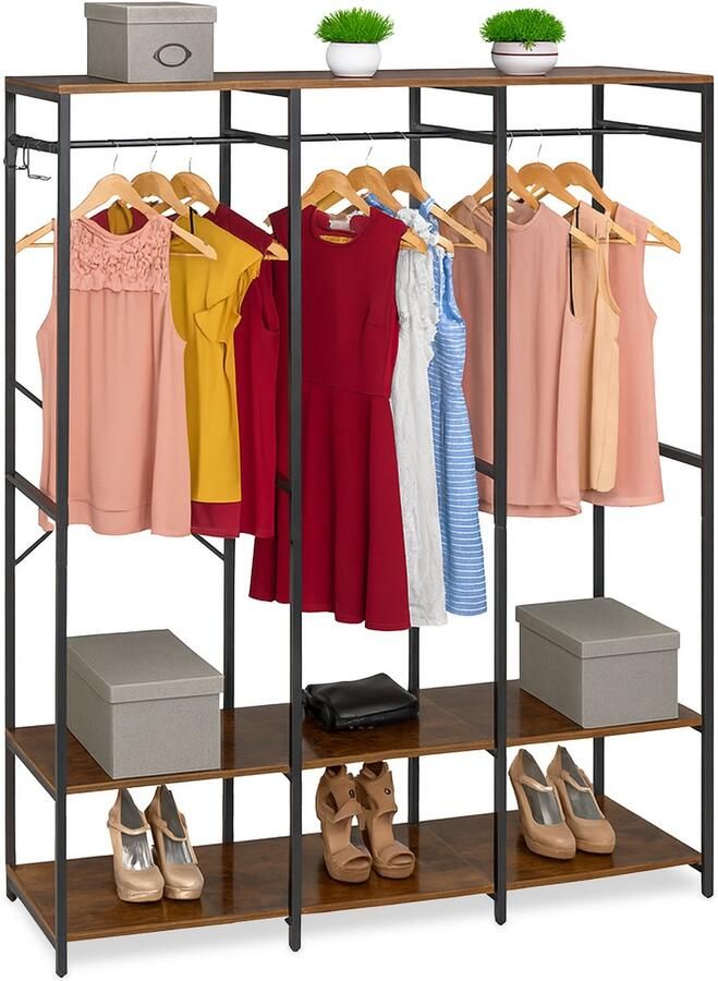 Kledingkast open 180x141x40 cm met haakjes slaapkamer zwart-bruin