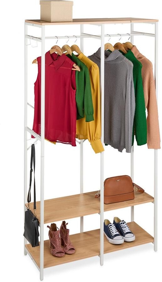 Kledingkast open 180x94 5x40 cm met haakjes slaapkamer wit-bruin