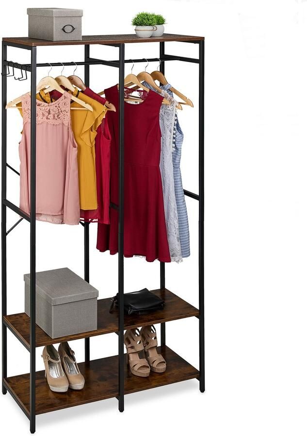 Kledingkast open 180x94 5x40 cm met haakjes slaapkamer zwart-bruin