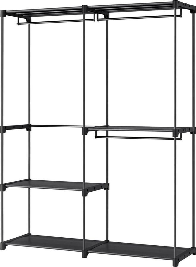 Kledingkast open kledingrek kledingstang garderobe 43 x 138 x 182 cm 3 hangvakken veel ruimte voor slaapkamer woonkamer zwart Kledingkast