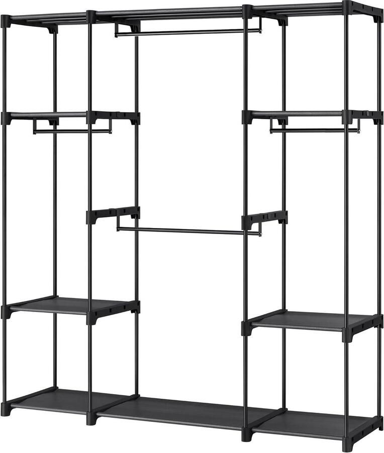 Kledingkast open kledingrek kledingstang garderobe 43 x 151 x 166 cm 4 hangcompartimenten veel ruimte voor slaapkamer woonkamer zwart RYG036B02 kledingkast