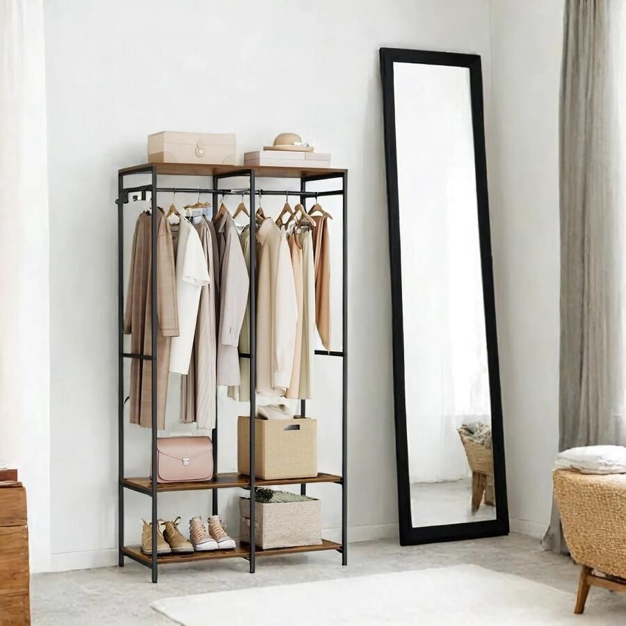 Kledingkast Open Met Kledingroede Vintage Bruin