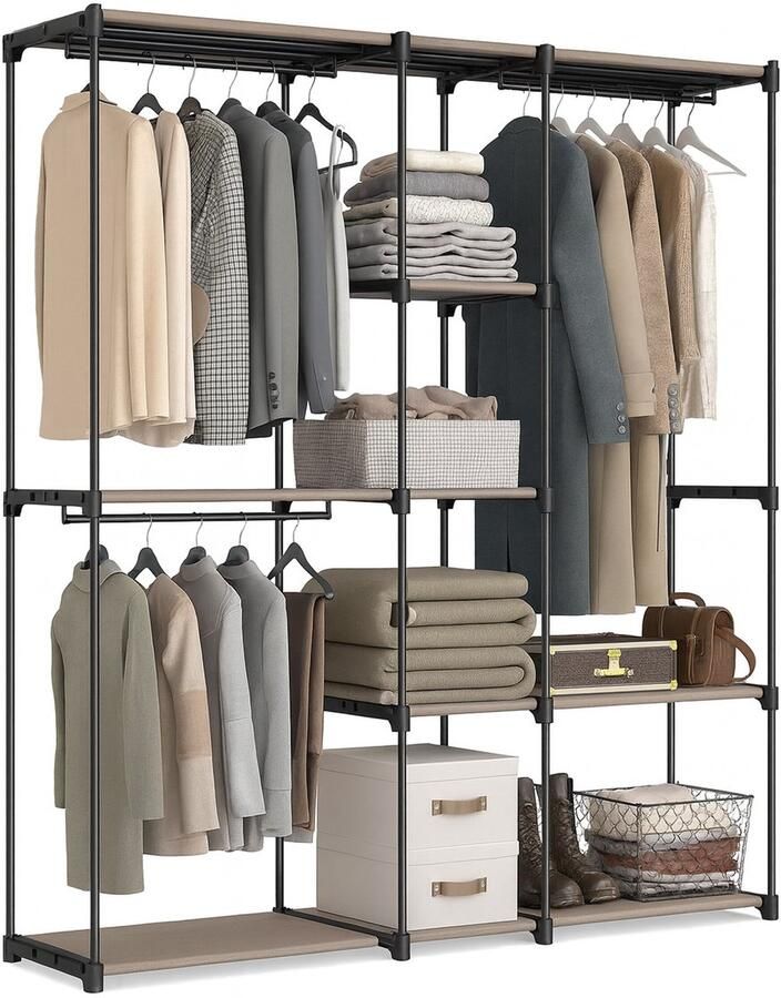 Kledingkast open met planken en stangen steeksysteem metaal zwart-bruin