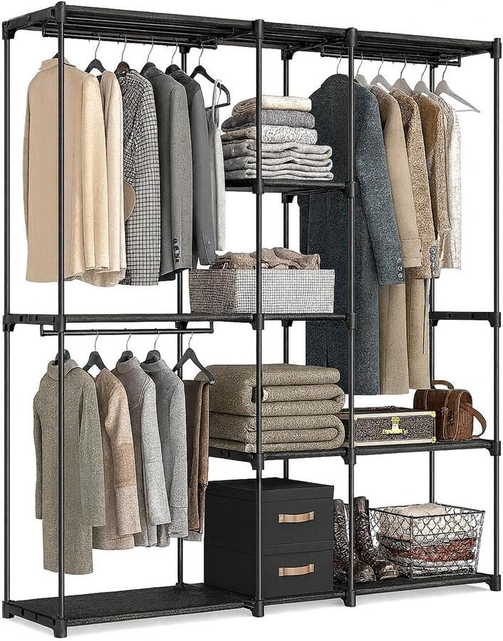 Kledingkast open met planken en stangen steeksysteem metaal zwart