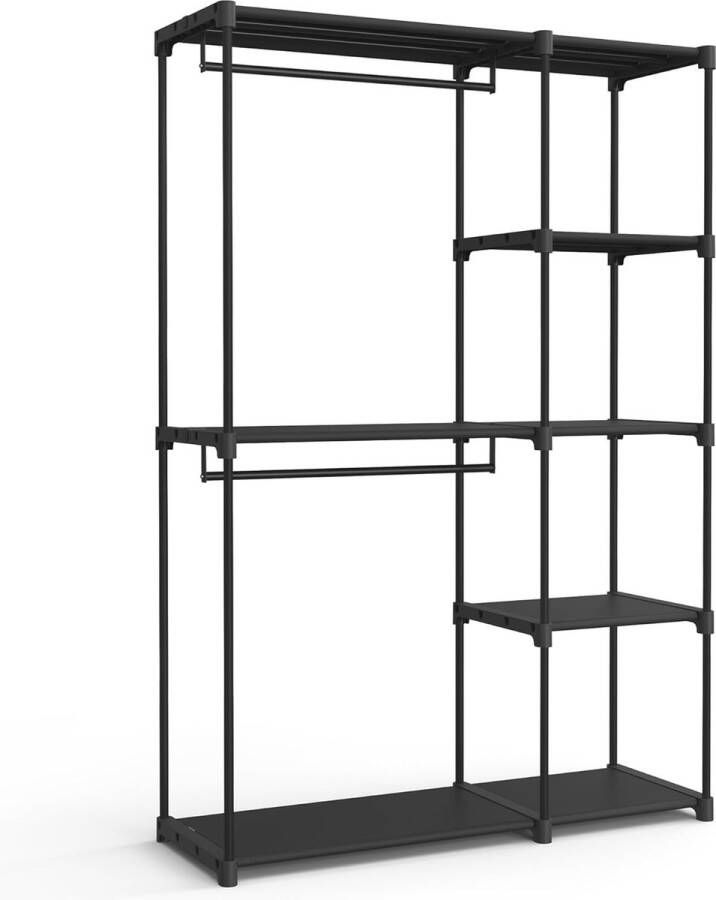 Kledingkast open vrijstaande kledingkast staande plank kledingrek met kledingstangen kapstok kleedkamer slaapkamer 43 x 124 x 182 cm zwart