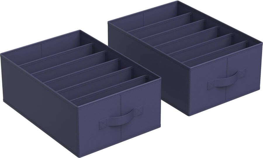 Kledingkast Organisatieset van 2 Opbergdozen 6 Compartimenten Ladesysteem Opvouwbaar 42 x 30 x 17 cm voor Broeken Kleding Antraciet Blauw