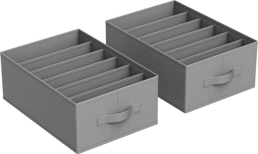 Kledingkast Organisator Set van 2 Opbergdoos 6 Compartimenten Ladesysteem Organisator Opvouwbare Organisatieboxen 42 x 30 x 17 cm voor Broeken Kleding Duifgrijs RUS009G02