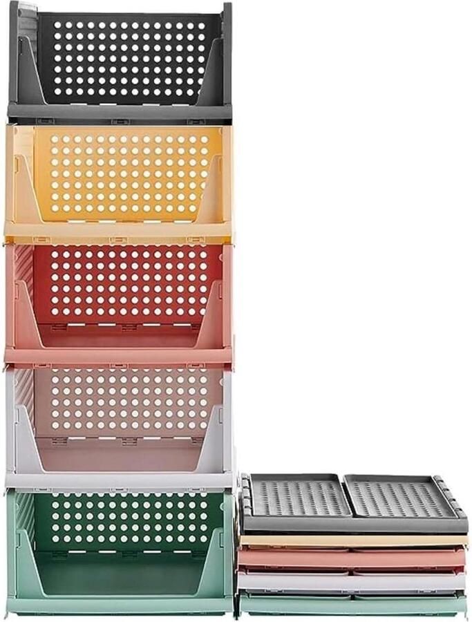 Kledingkast-organizer ladebox kastorganizer Stapelbaar Plastic opbergkisten Slaapkamer garderobe 5 stuks Kleurrijk kledingkasten slaapkamer