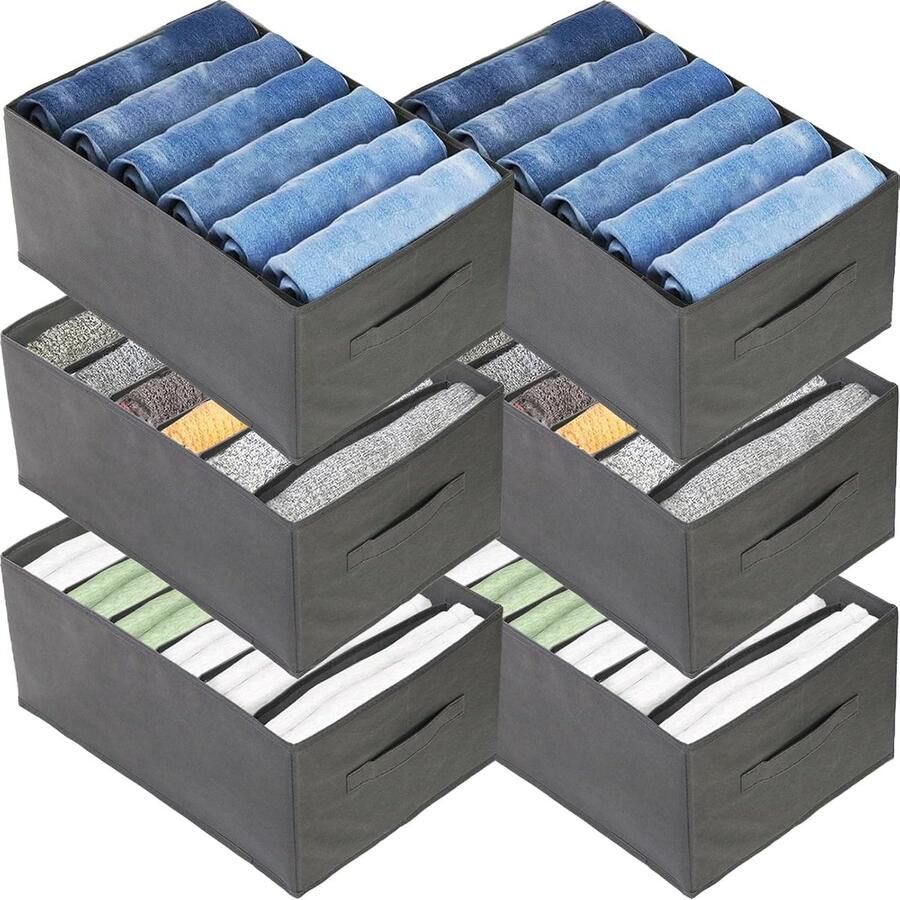 Kilkuran Kledingkast Organizer met 6 Ruime Vakken voor Efficiënte Kledingopslag en Organisatie